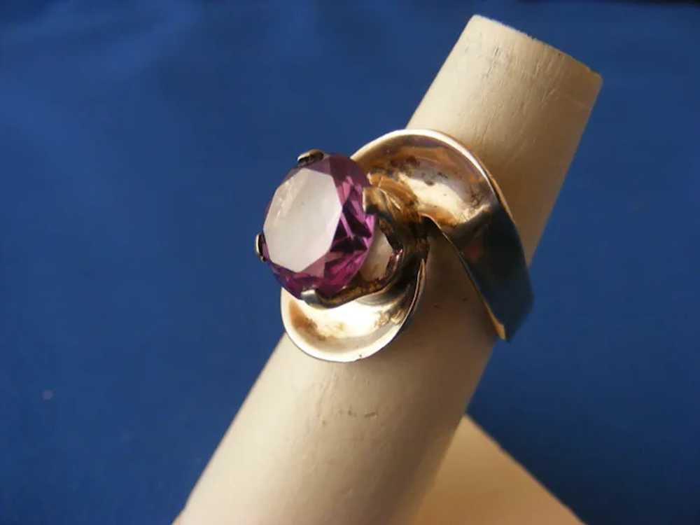 60s Taxco Sterling Ring Purple Sapphire Artist Ma… - image 3