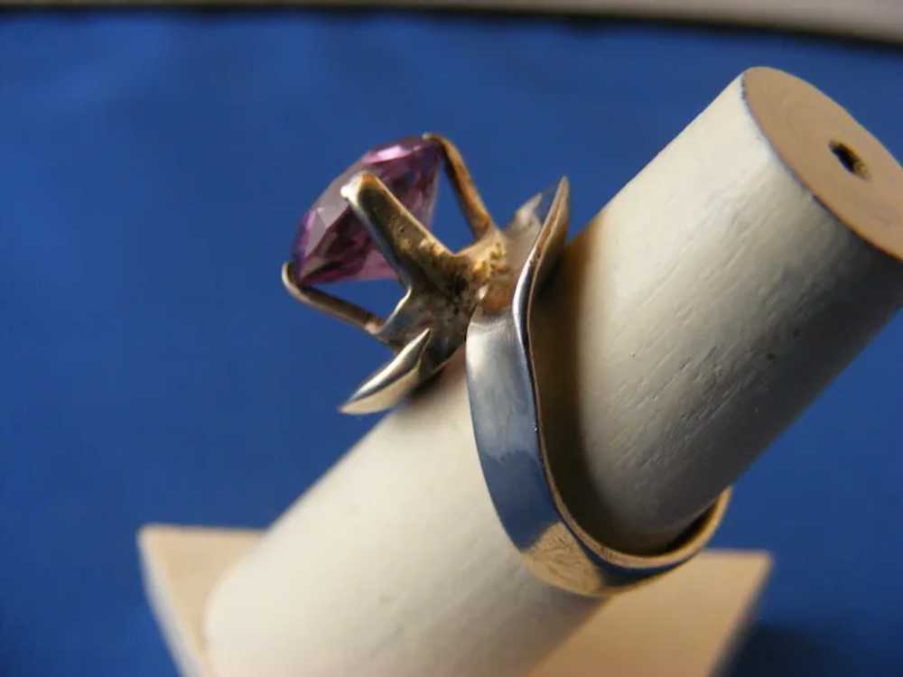 60s Taxco Sterling Ring Purple Sapphire Artist Ma… - image 4