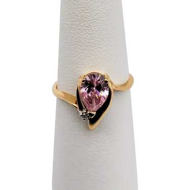 Vintage 14K Pink Topaz Diamond Ring - image 1