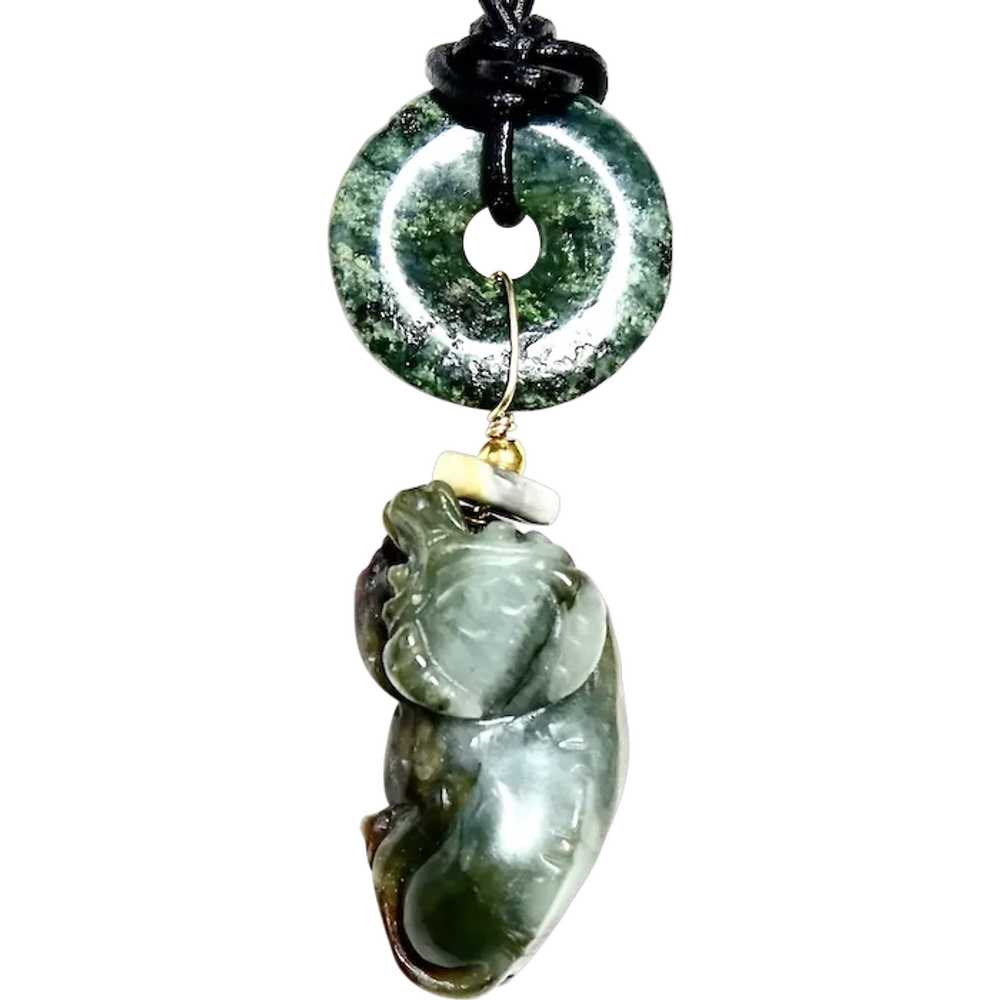 Hand Carved Old Jade Ram Pendant Necklace - image 1