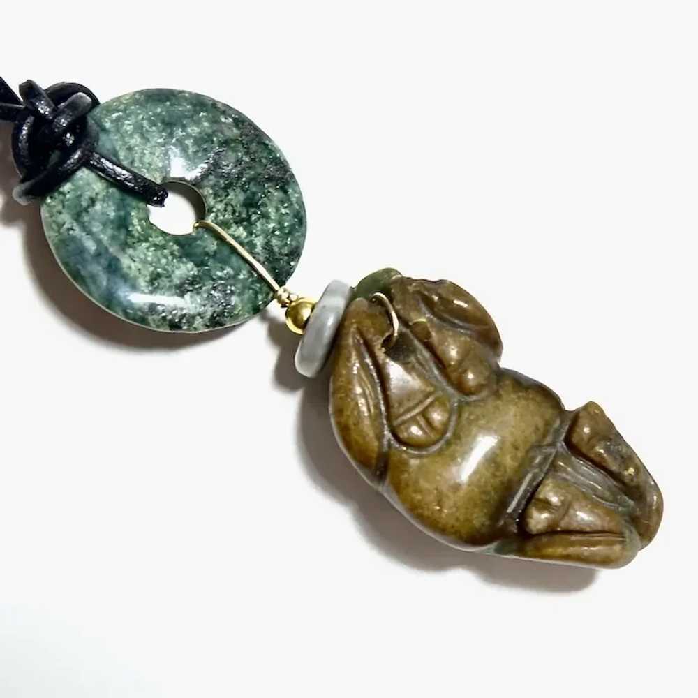 Hand Carved Old Jade Ram Pendant Necklace - image 2