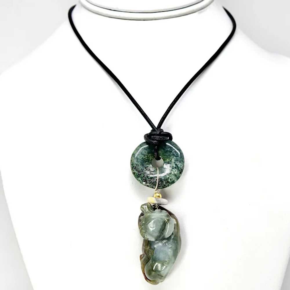 Hand Carved Old Jade Ram Pendant Necklace - image 3