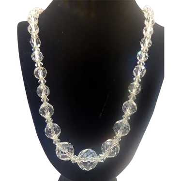 Vintage Cut Clear Crystal Bead Necklace