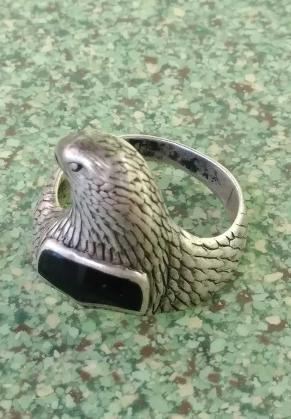 1990s Mens Sterling Silver Eagle Ring Sz 8.25 - image 2
