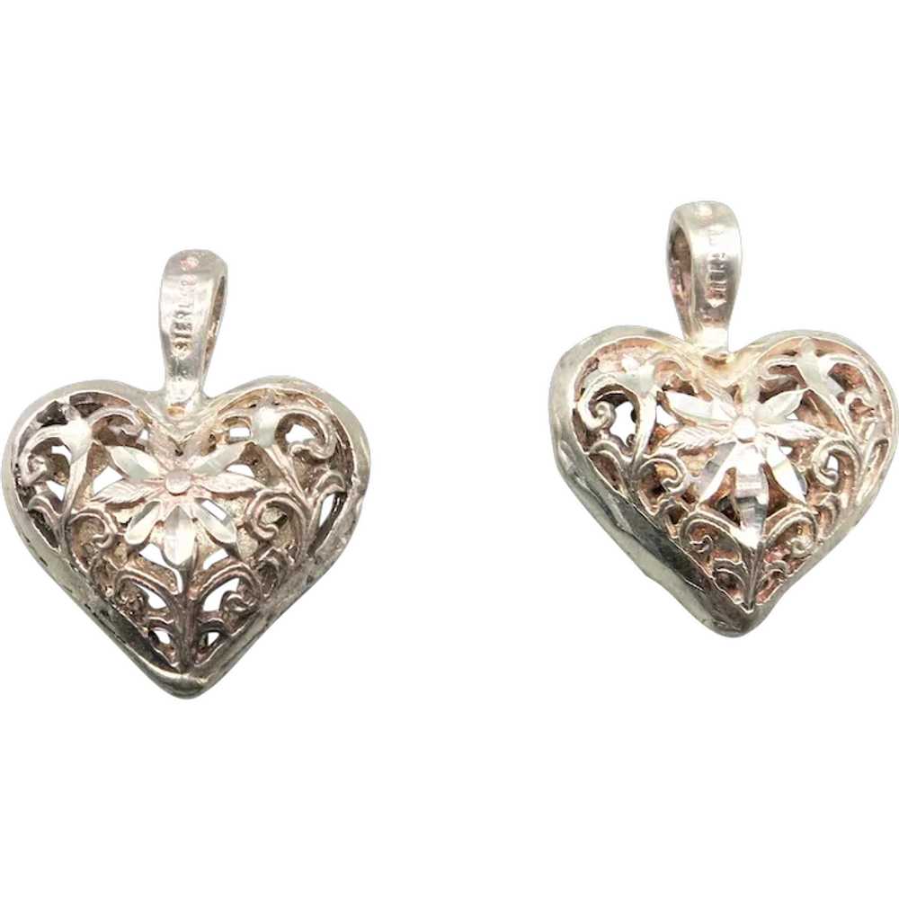 VINTAGE Sterling Open Puff Heart   Pretty - image 1