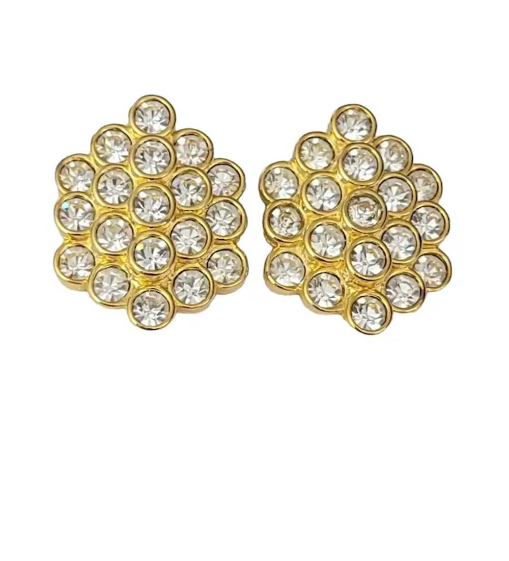 Nolan Miller Gold Tone Clear Rhinestone Honeycomb… - image 2