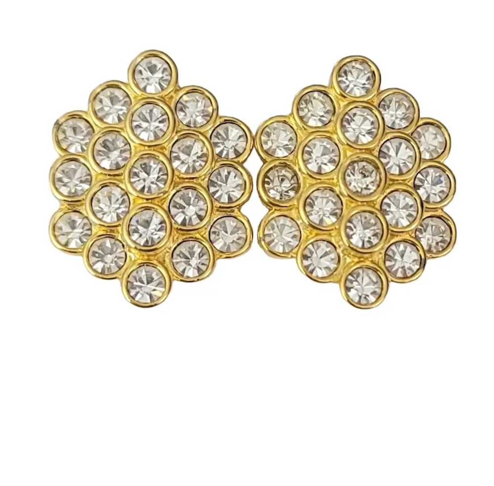 Nolan Miller Gold Tone Clear Rhinestone Honeycomb… - image 7