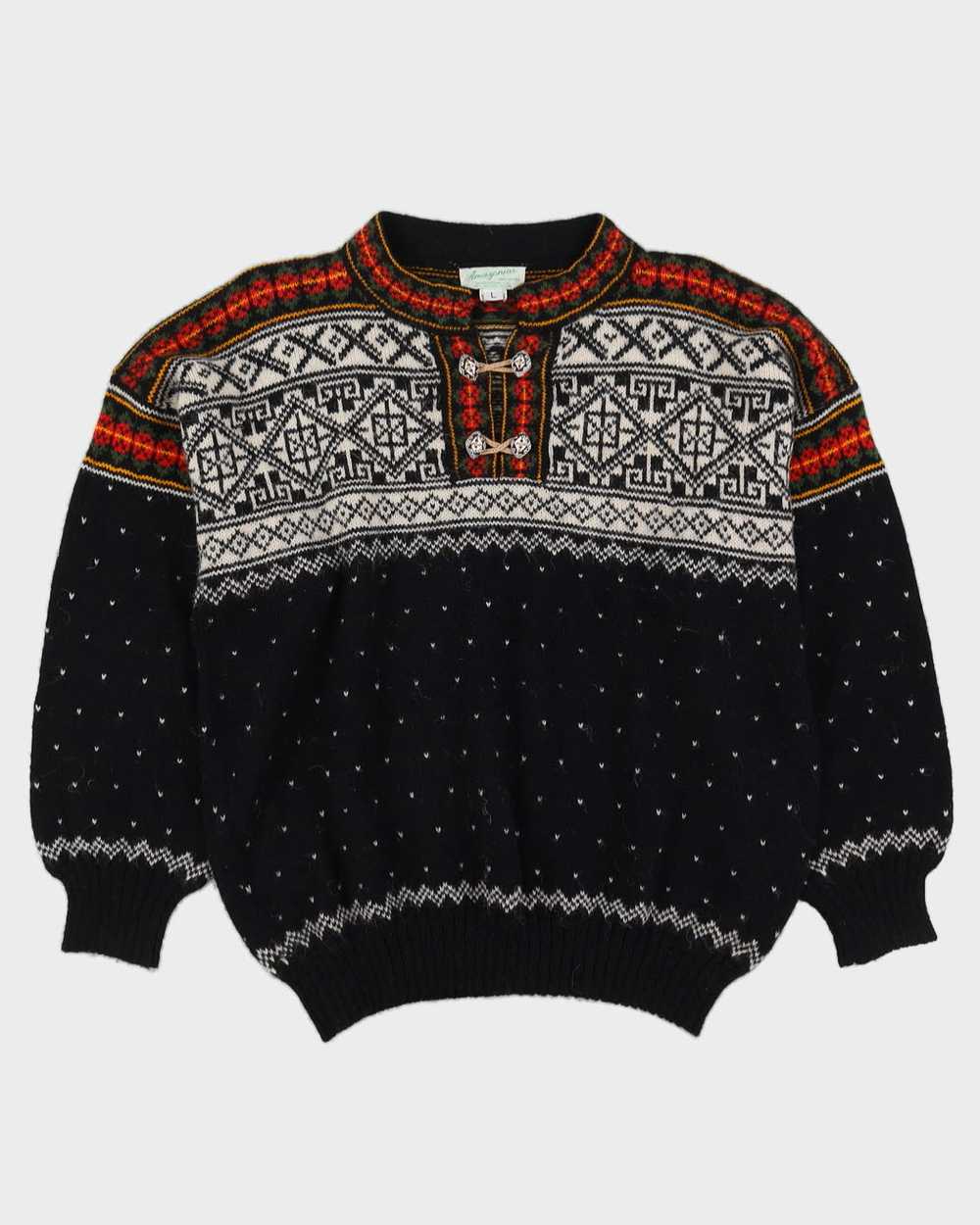 Scandi Style Patterned Hand-Knitted Jumper - L - image 1