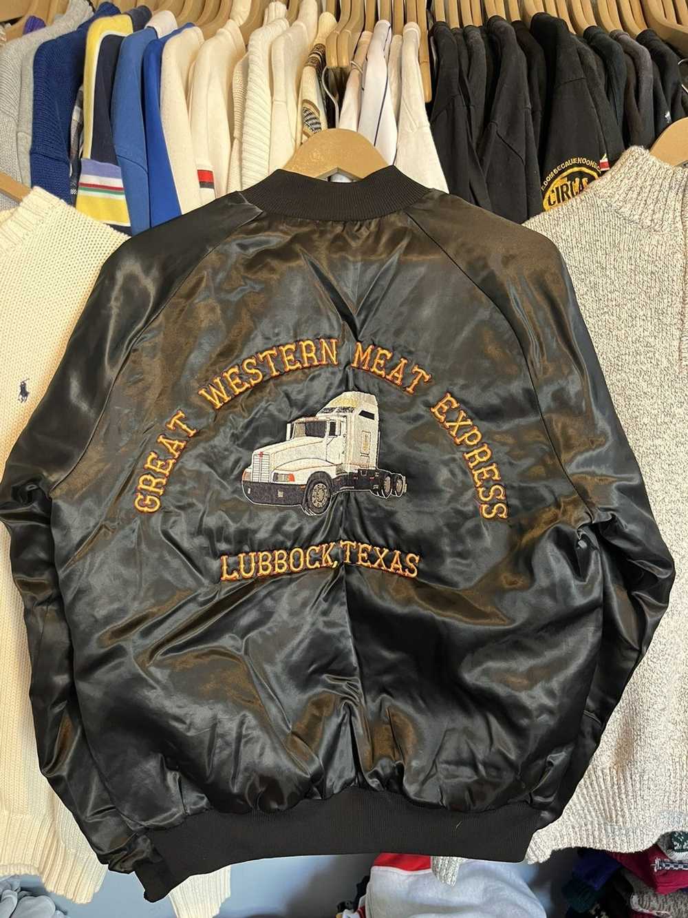 Bomber Jacket × Vintage Vintage 80s Trucker Satin… - image 2