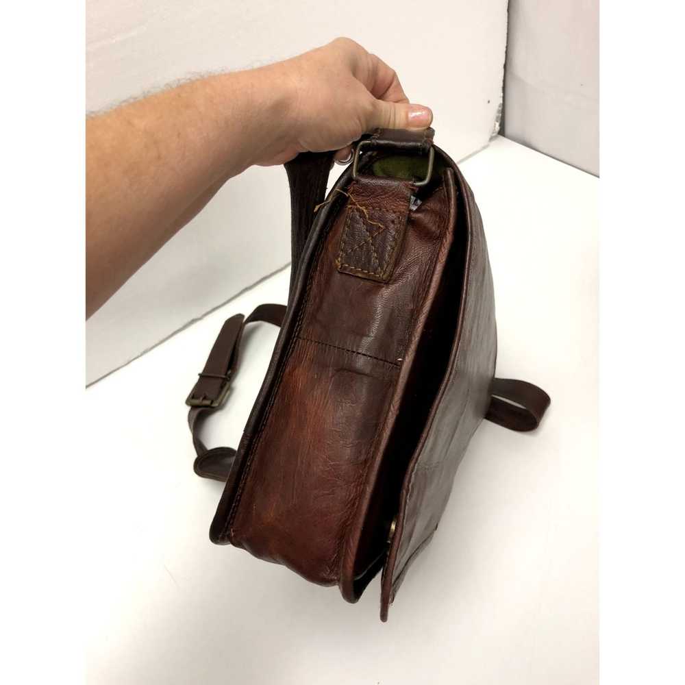 Vintage Vtg OILED Leather Distressed Handbag MESS… - image 11