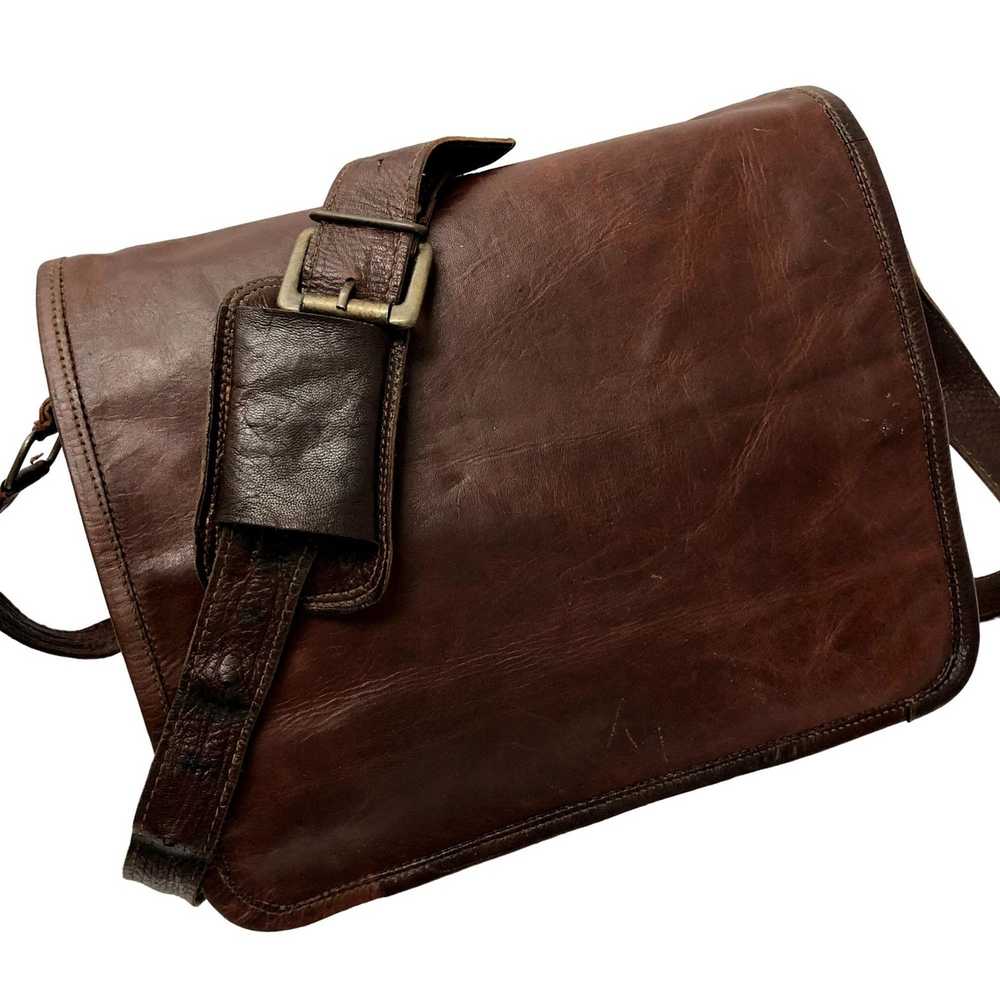 Vintage Vtg OILED Leather Distressed Handbag MESS… - image 12