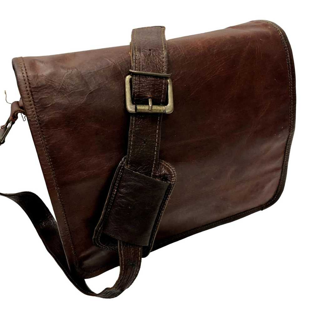 Vintage Vtg OILED Leather Distressed Handbag MESS… - image 1