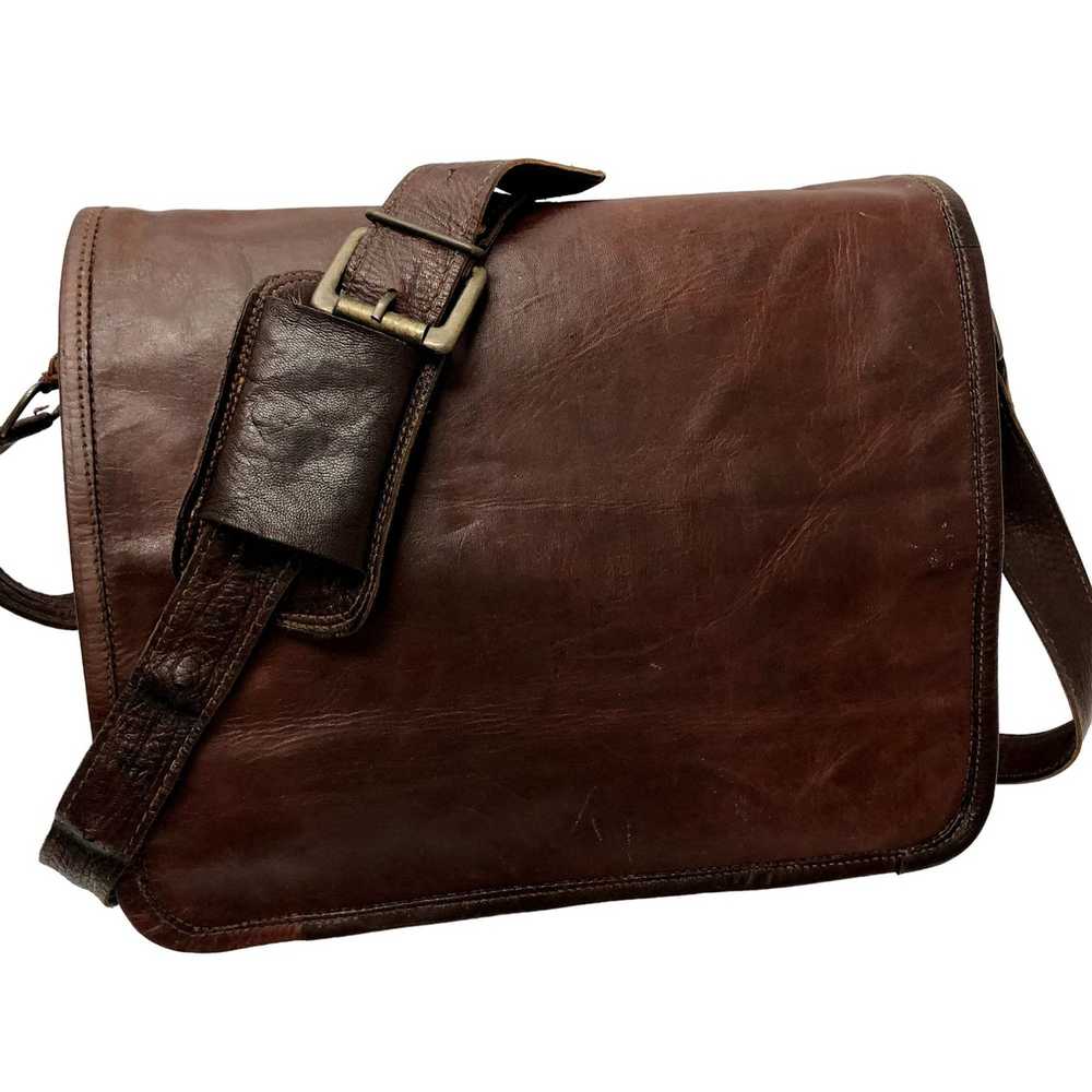 Vintage Vtg OILED Leather Distressed Handbag MESS… - image 8