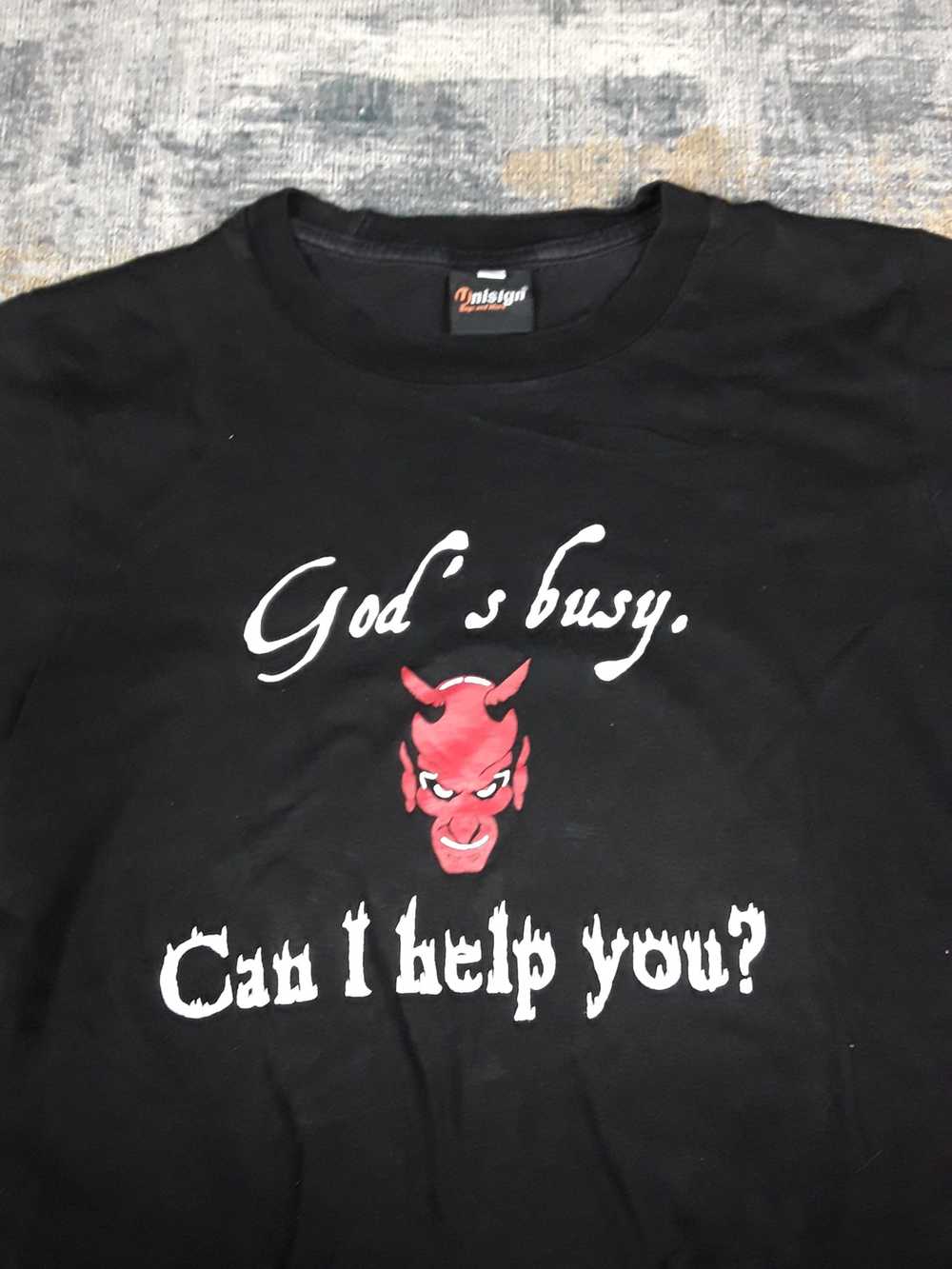 Vintage Vintage God's Busy Can I Help You Devil T… - image 2