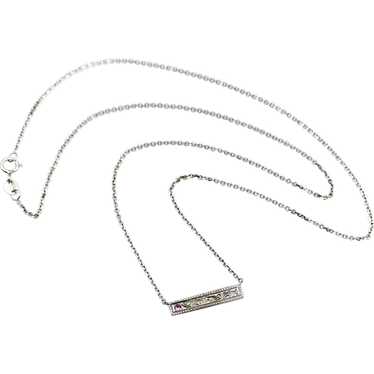 14K White Gold Bar Necklace with Diamond and Pink… - image 1