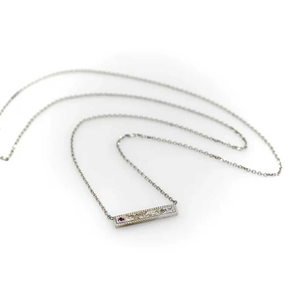 14K White Gold Bar Necklace with Diamond and Pink… - image 3