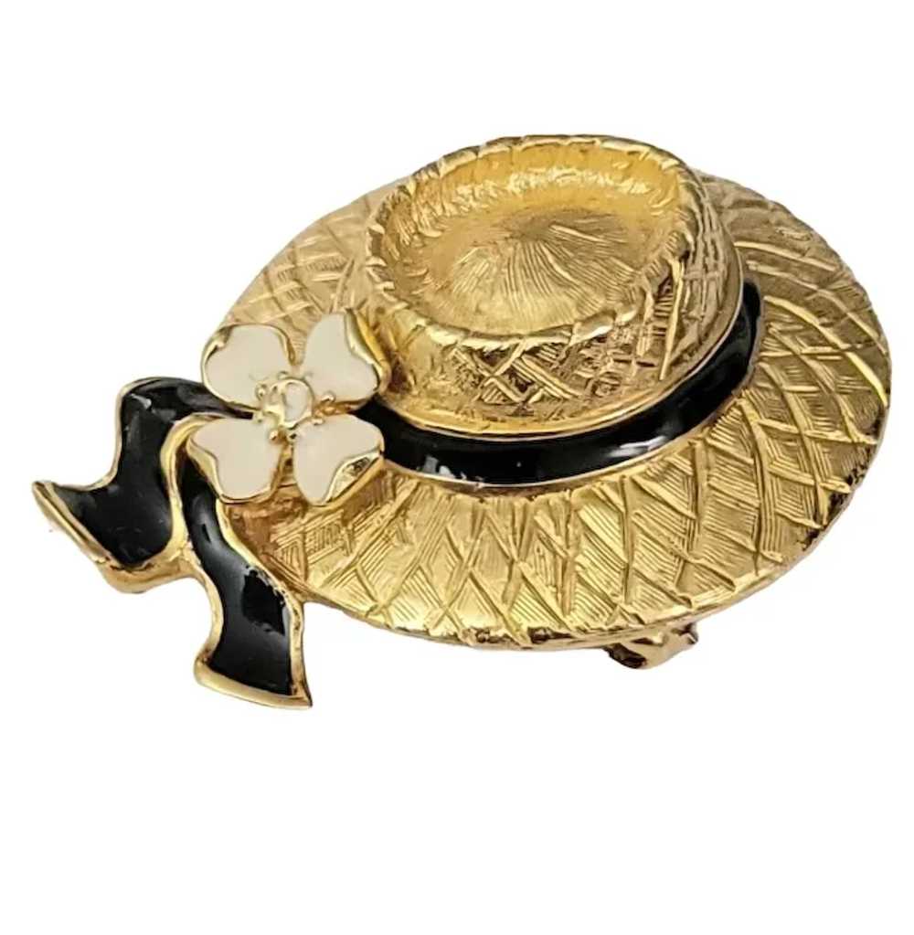 St. John Vintage Gold Tone Enamel Ladies Straw Ha… - image 8