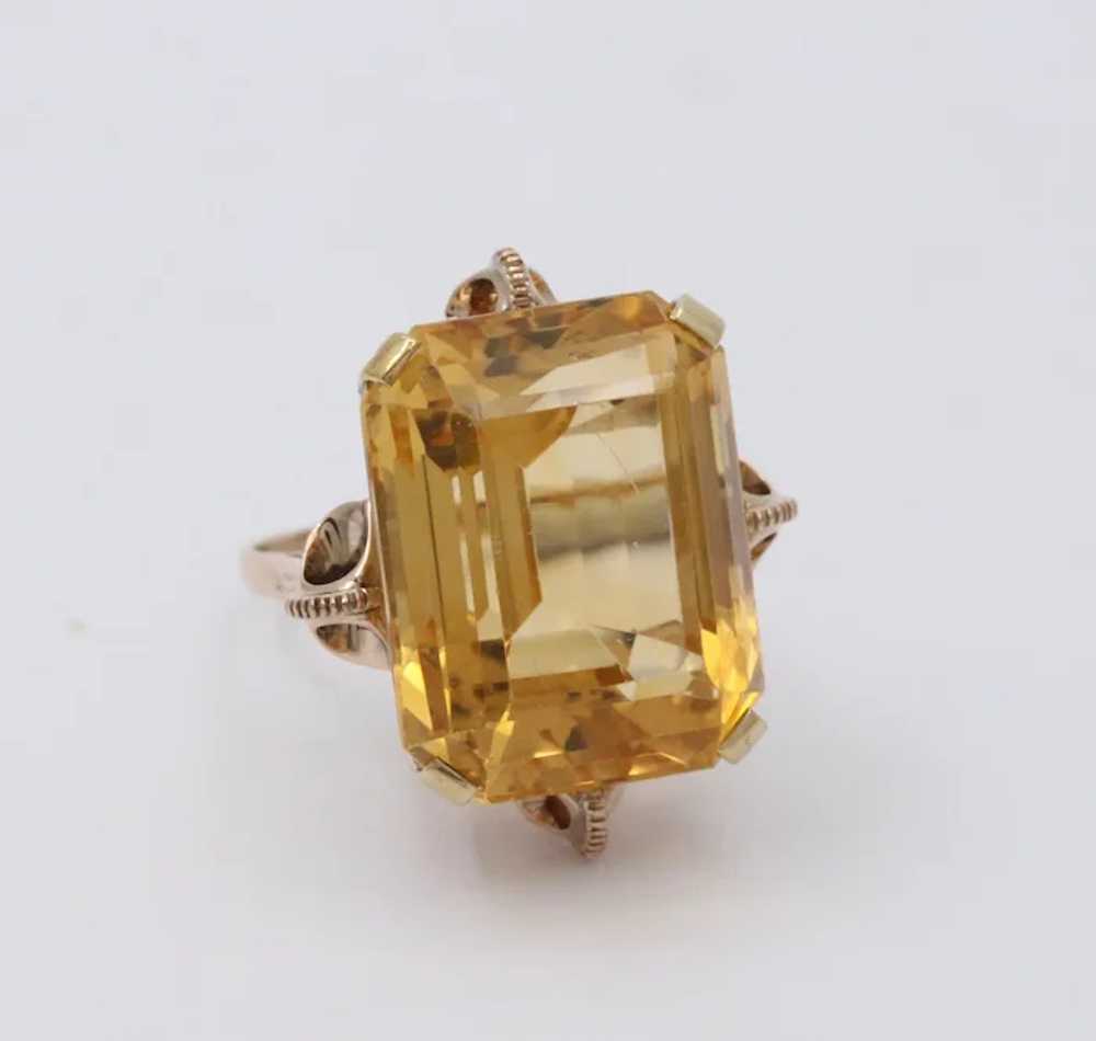 Vintage 14k Gold Large Citrine Retro Ring, Statem… - image 3