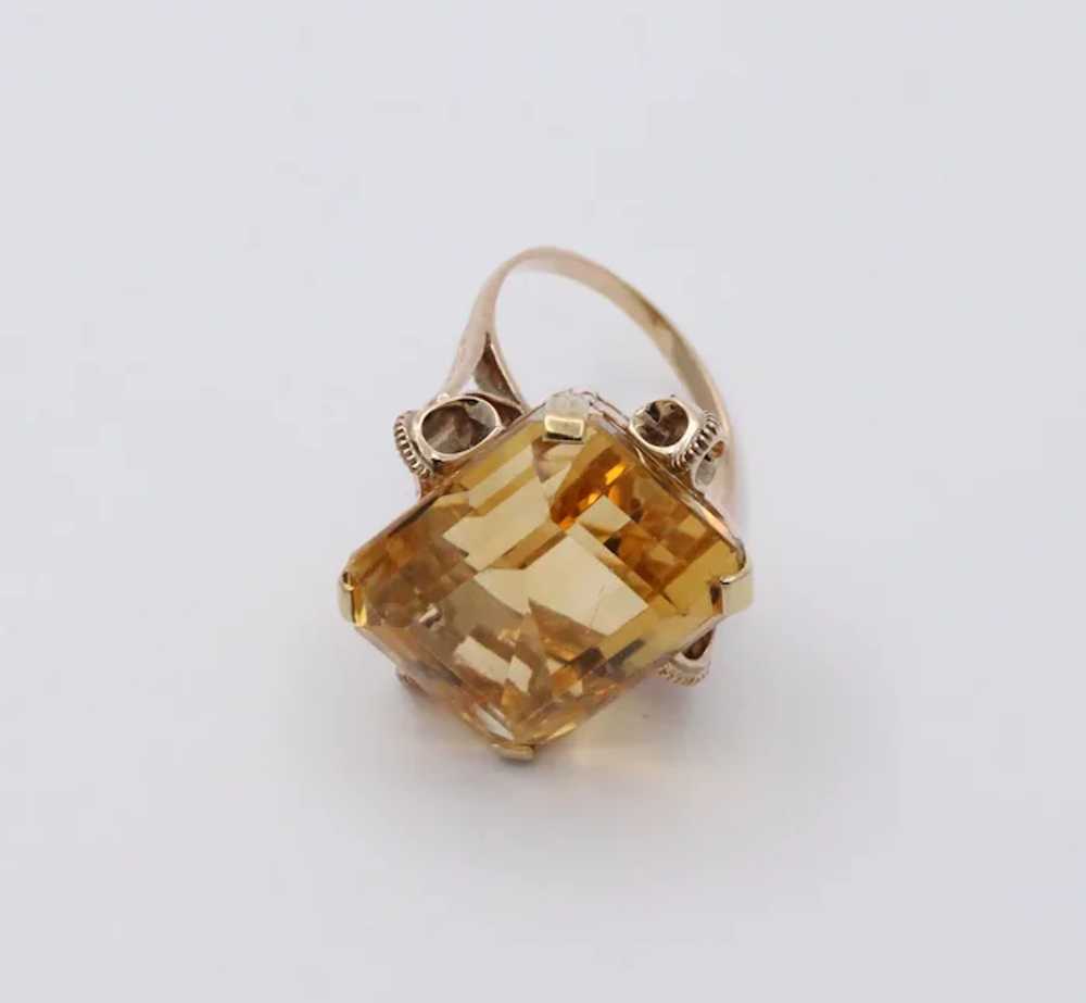 Vintage 14k Gold Large Citrine Retro Ring, Statem… - image 7