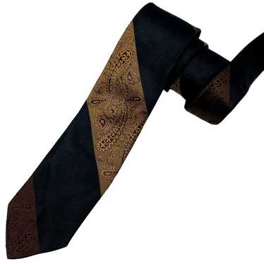 Unkwn Vtg 50's Black Stripe PAISLEY Silk Necktie R