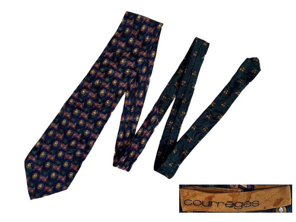 Courreges 80s COURRÈGES silk Necktie, geometric G… - image 1