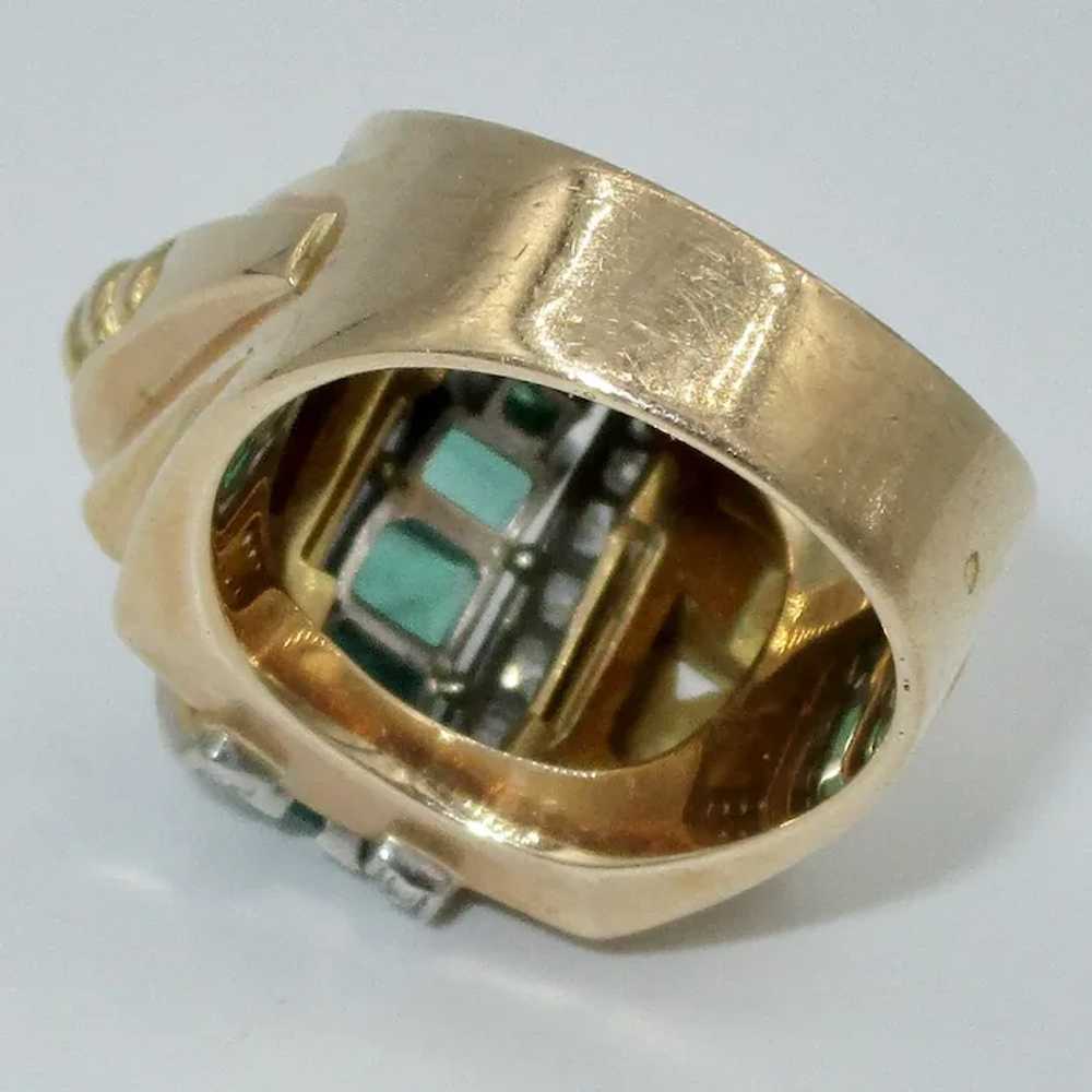 French Retro 18K Platinum Emerald Ring - image 2