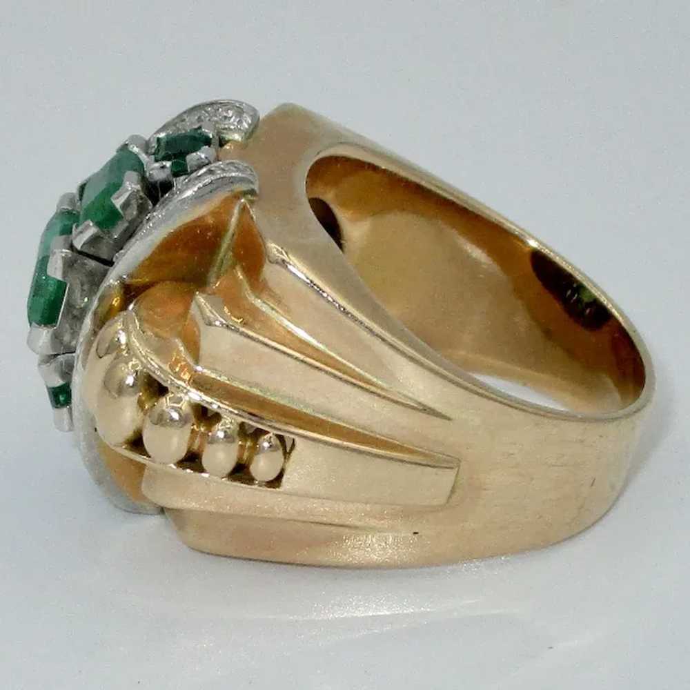 French Retro 18K Platinum Emerald Ring - image 3