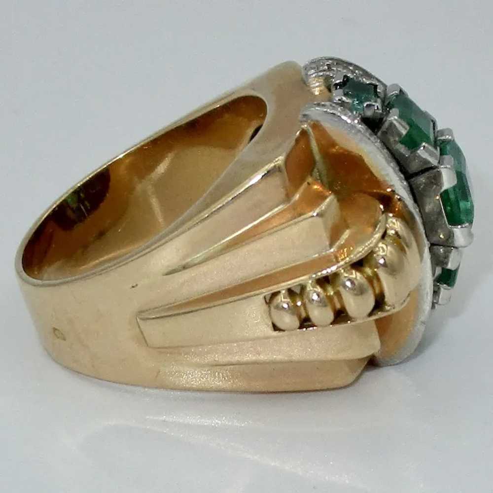 French Retro 18K Platinum Emerald Ring - image 4