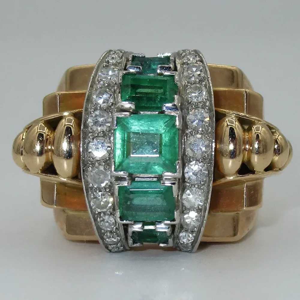 French Retro 18K Platinum Emerald Ring - image 6