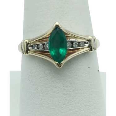 10K Lab Emerald & Diamond Ring - image 1