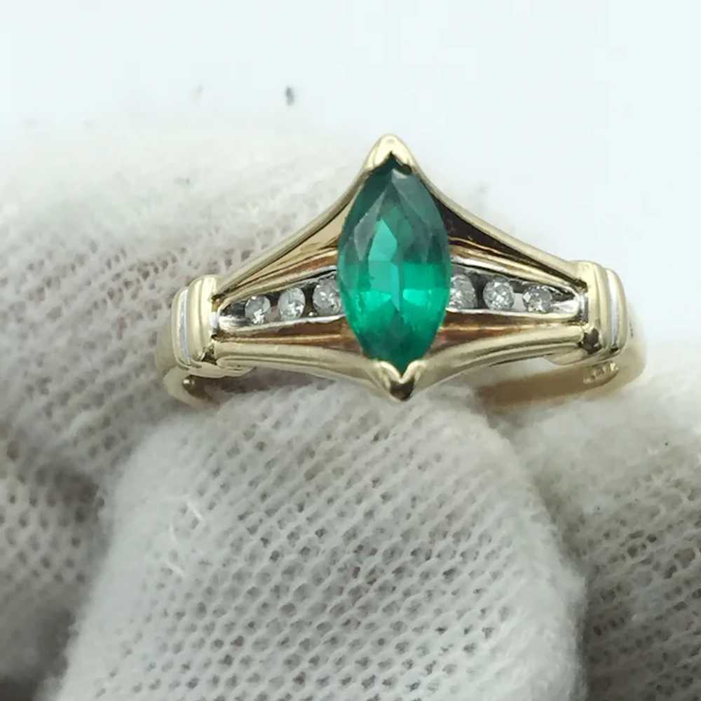 10K Lab Emerald & Diamond Ring - image 5