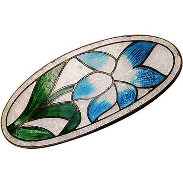 Gorgeous Antique LILY Champleve Enamel Brooch