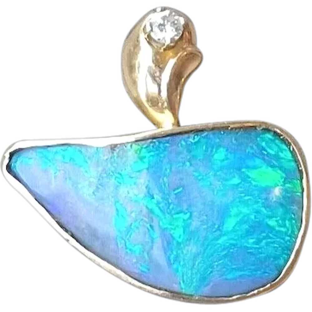 Natural Boulder Opal & Diamond 14K Yellow Gold Pe… - image 1