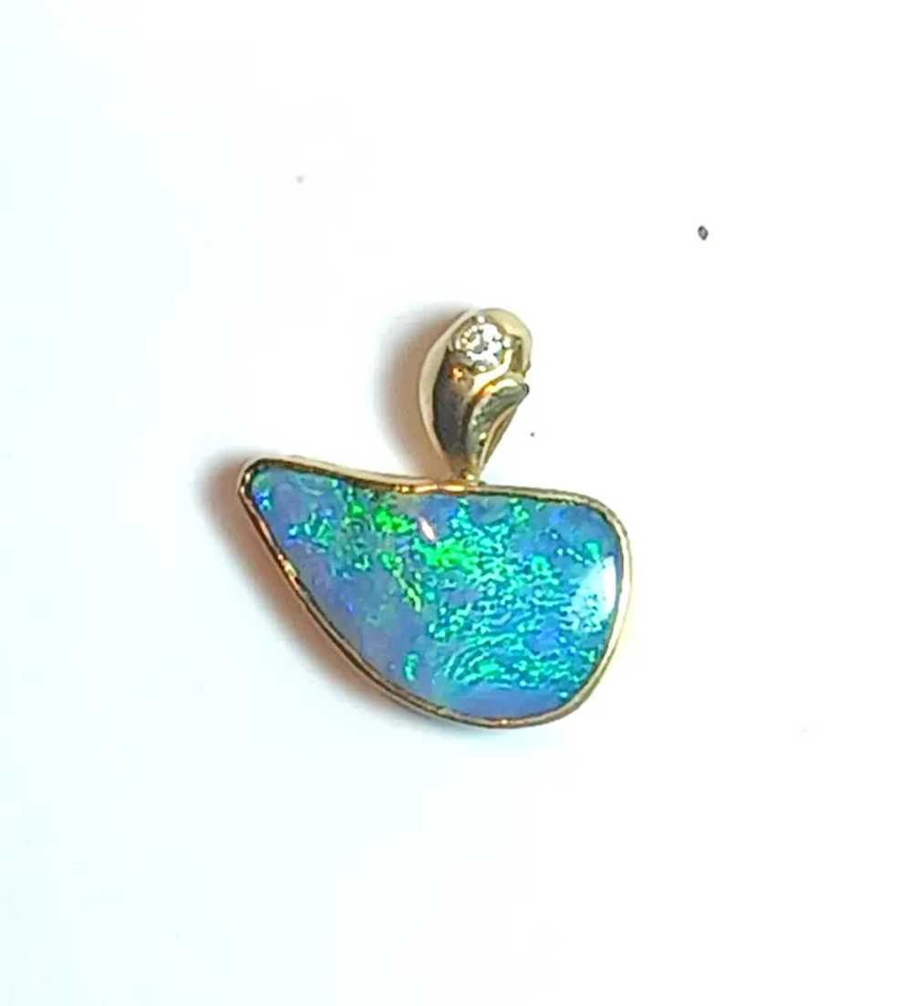 Natural Boulder Opal & Diamond 14K Yellow Gold Pe… - image 3