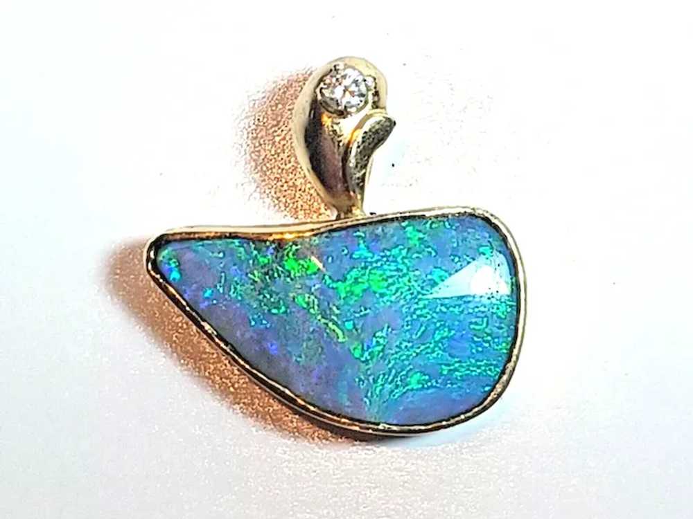 Natural Boulder Opal & Diamond 14K Yellow Gold Pe… - image 4