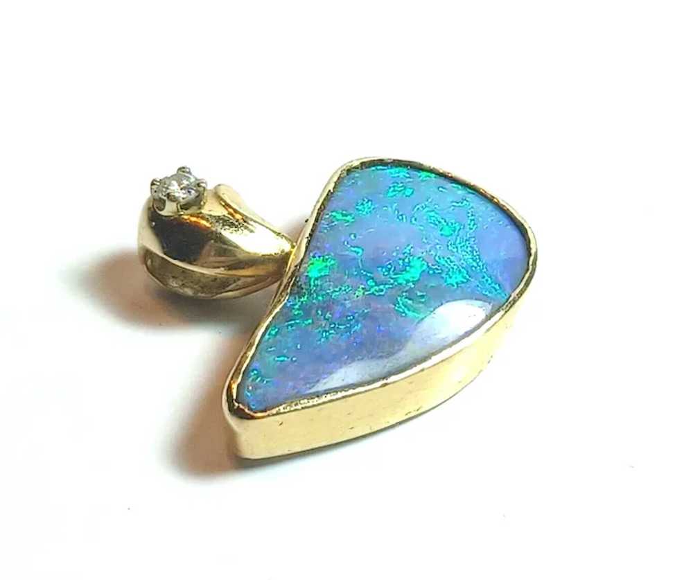 Natural Boulder Opal & Diamond 14K Yellow Gold Pe… - image 5