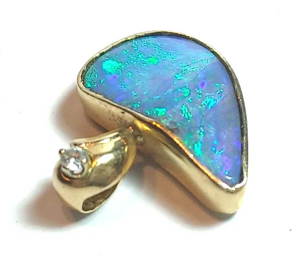 Natural Boulder Opal & Diamond 14K Yellow Gold Pe… - image 6