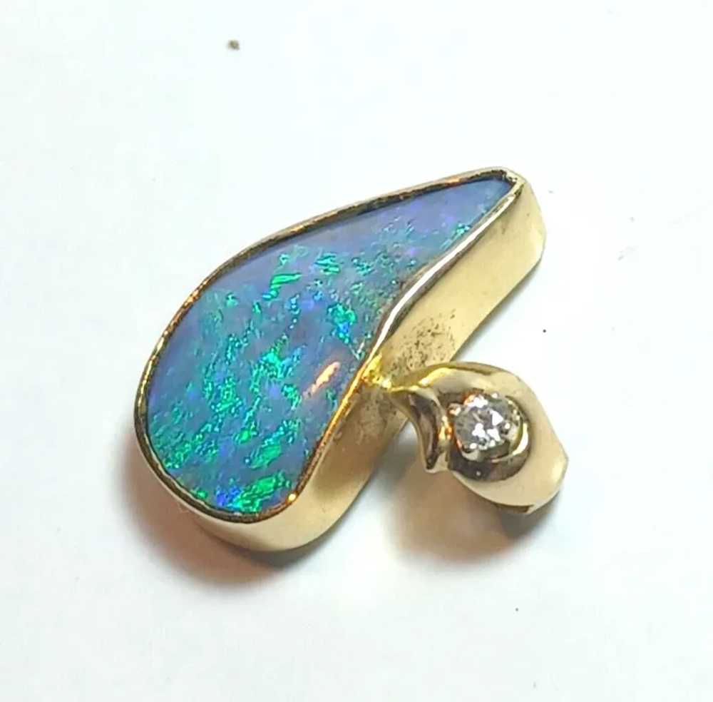 Natural Boulder Opal & Diamond 14K Yellow Gold Pe… - image 7