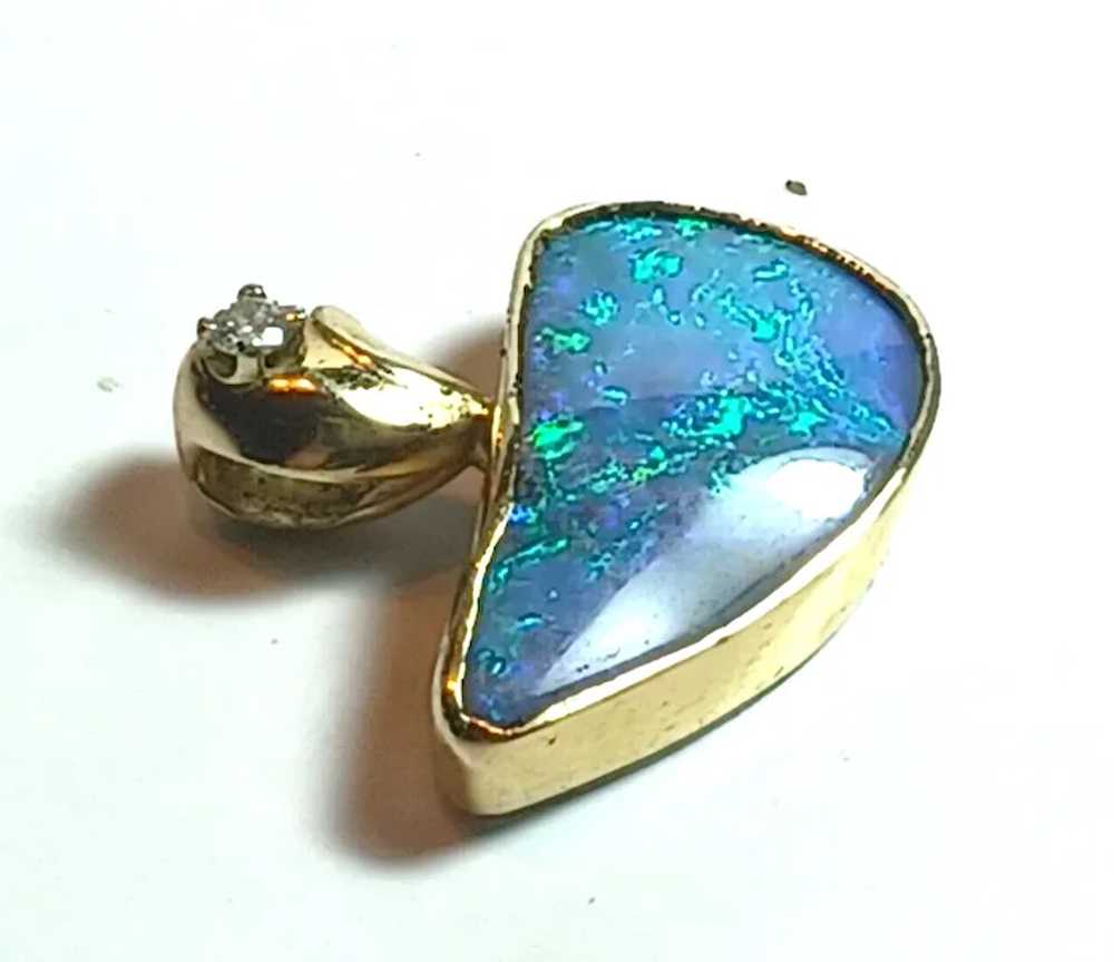 Natural Boulder Opal & Diamond 14K Yellow Gold Pe… - image 8