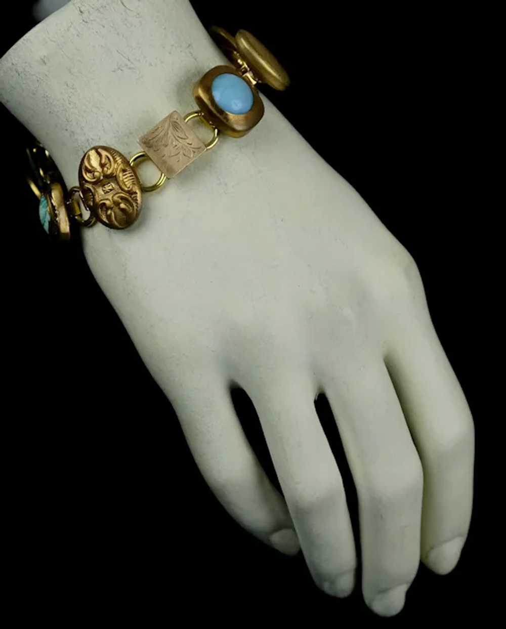 Unusual Victorian Gold Filled Turquoise Cuff Butt… - image 3