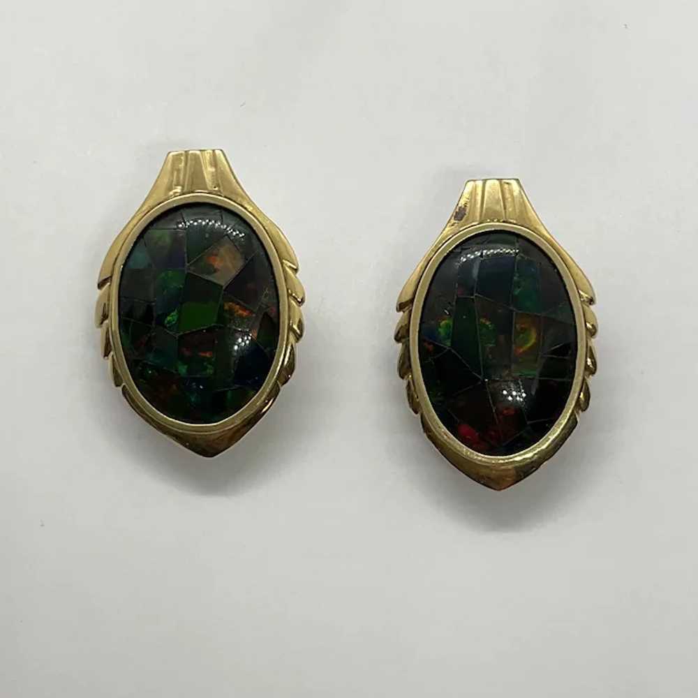 Opal Mosaic Earrings 14K Large Mid-Century - image 2