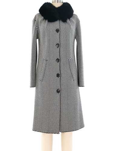 Christian Dior Herringbone Coat with Fur Collar