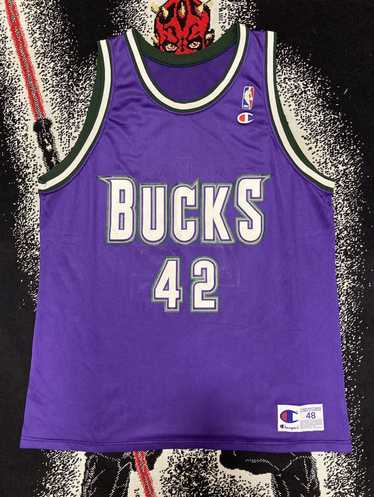 Vintage Milwaukee Bucks Champion Jersey Shooting Shirt Warm Up NBA Large 90s