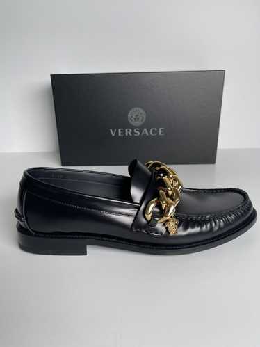 Versace Versace Black Leather Medusa Chain Loafers