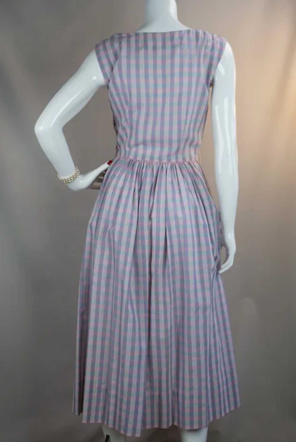 50s Pink and Blue Plaid Cotton Full Skirt Sundres… - image 10