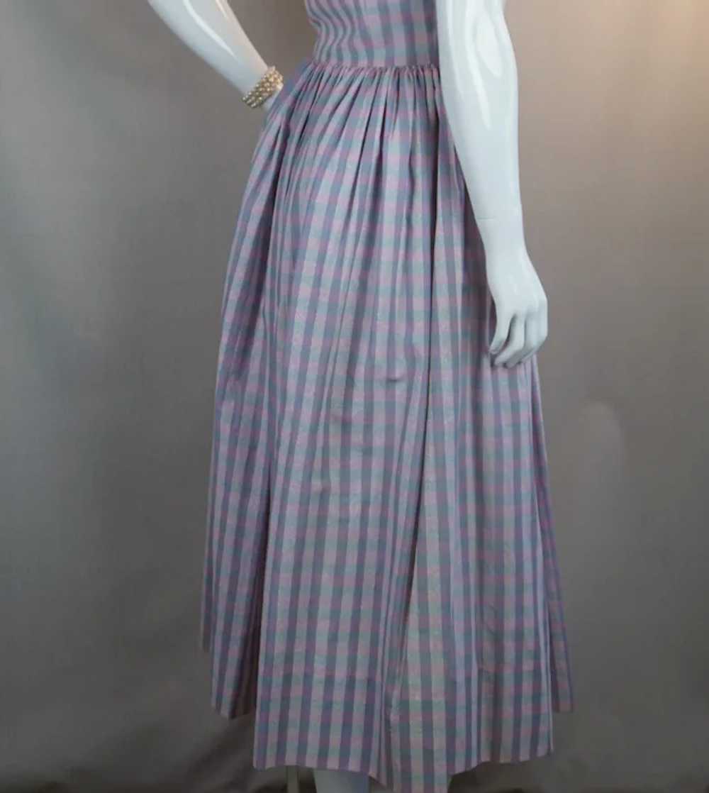 50s Pink and Blue Plaid Cotton Full Skirt Sundres… - image 11