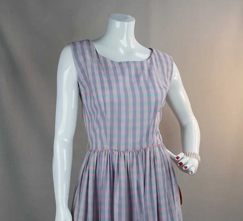 50s Pink and Blue Plaid Cotton Full Skirt Sundres… - image 12