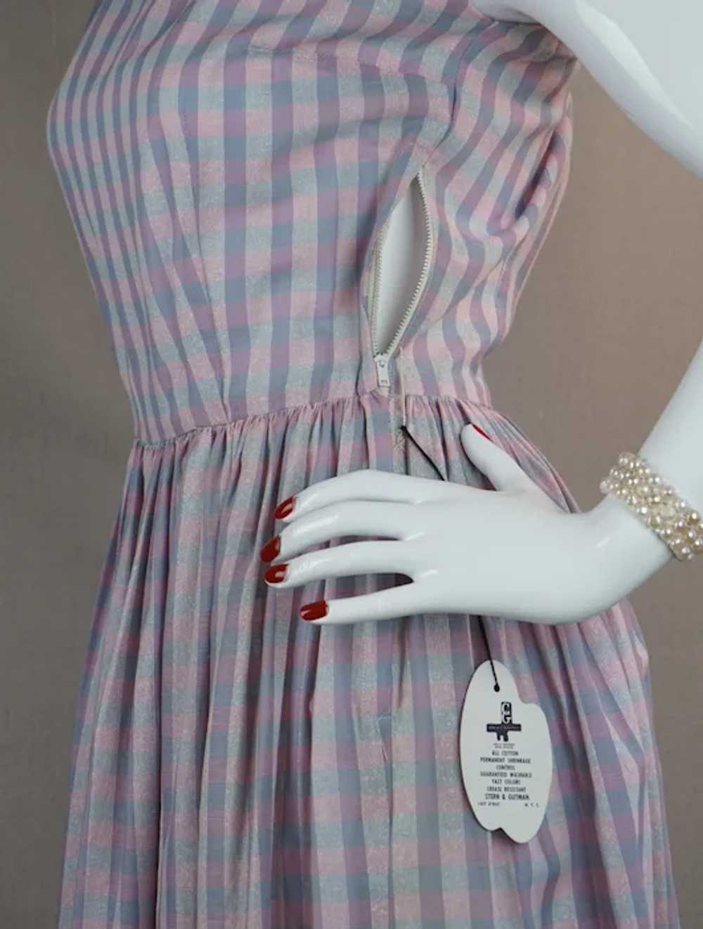 50s Pink and Blue Plaid Cotton Full Skirt Sundres… - image 9