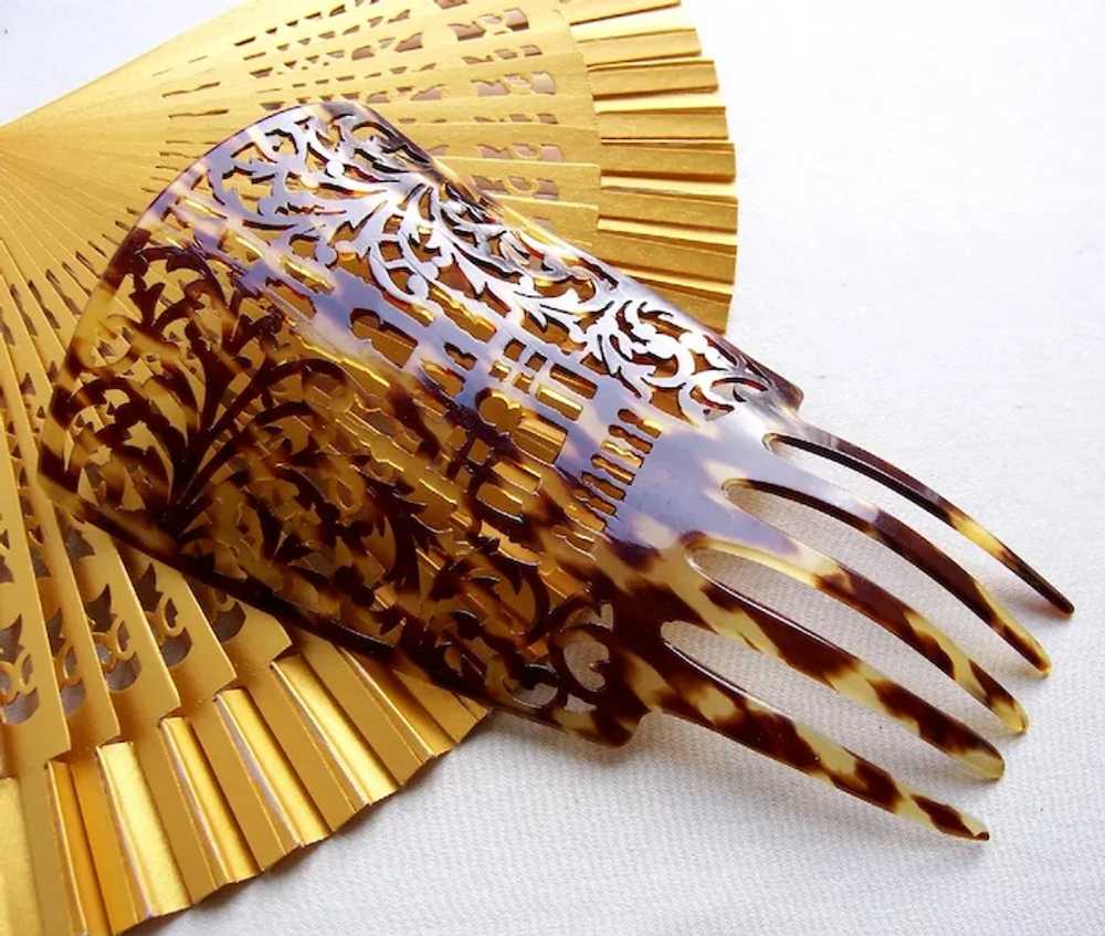 Victorian Spanish style hair comb celluloid faux … - image 6