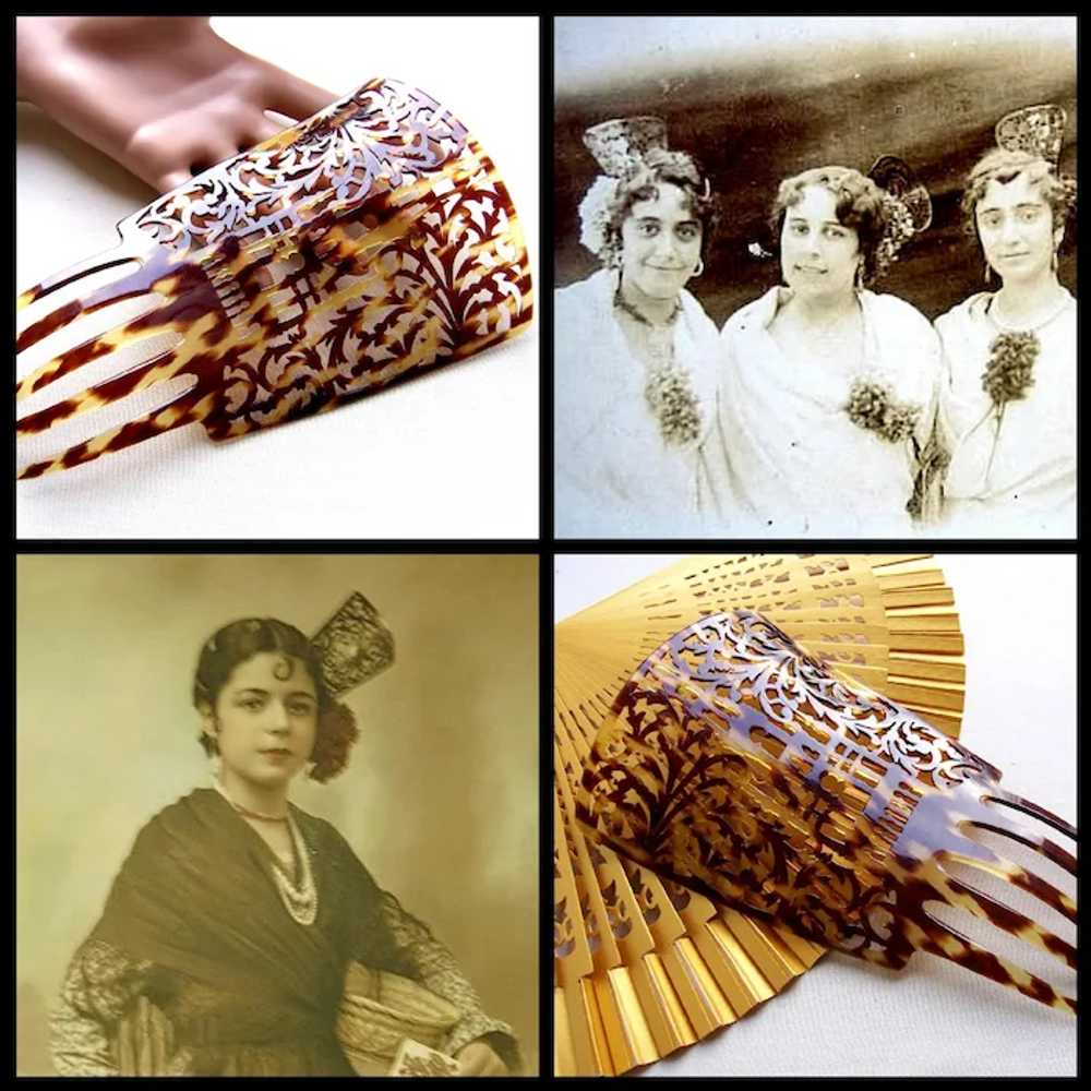 Victorian Spanish style hair comb celluloid faux … - image 9